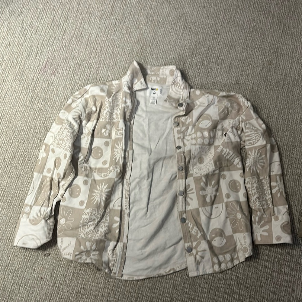 H&M x Smiley collab white and tan button down shirt women’s S